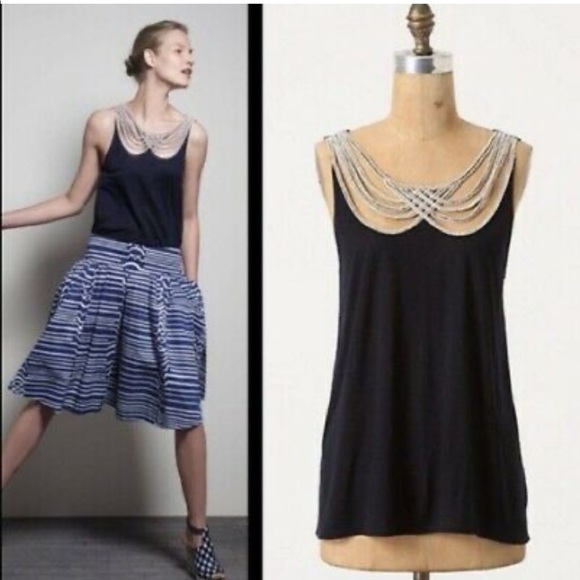ANTHROPOLOGY LEIFNOTES Braided Rope Neckline Tank Top Cami - Picture 3 of 9